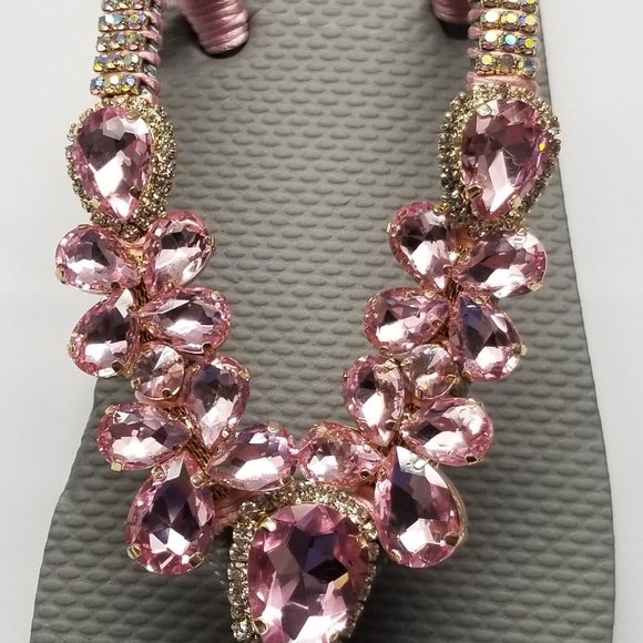 Luxury flip flops with crystals and rhinestones. Grey and pink - Picture 4 of 10